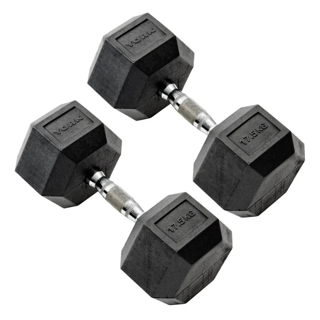 York 17.5kg Commercial Rubber Hex Dumbbells